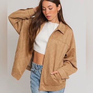 Le Lis Quilted Tan Bomber Jacket